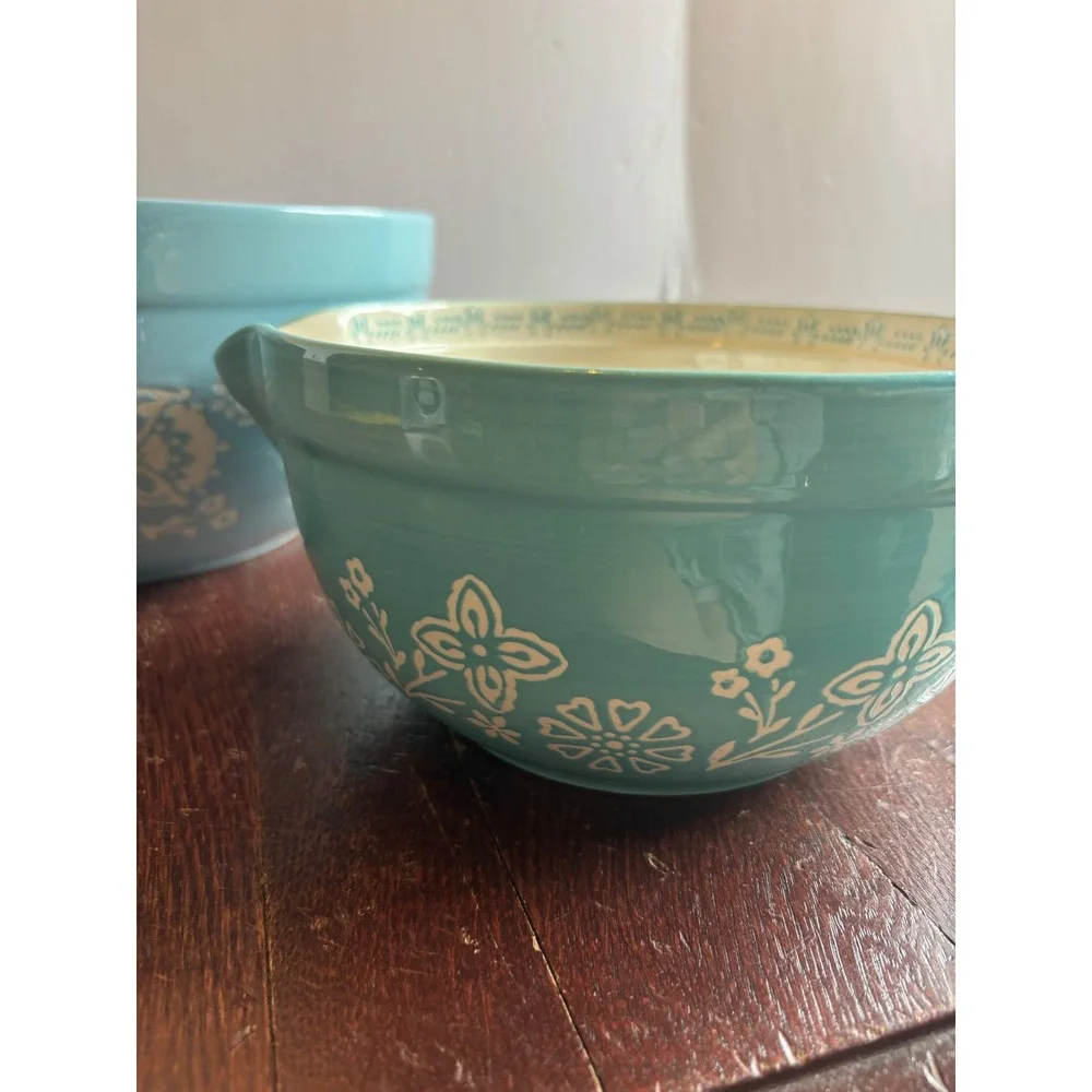 Pioneer Woman Nesting Mixing Bowls Set of 3 Floral Hummingbird Red Blue Teal